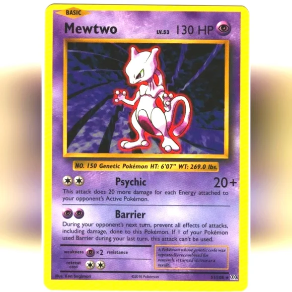 Mewtwo Pokemon Card 🔥 130 HP 🟡 51/108 - Picture 1 of 2